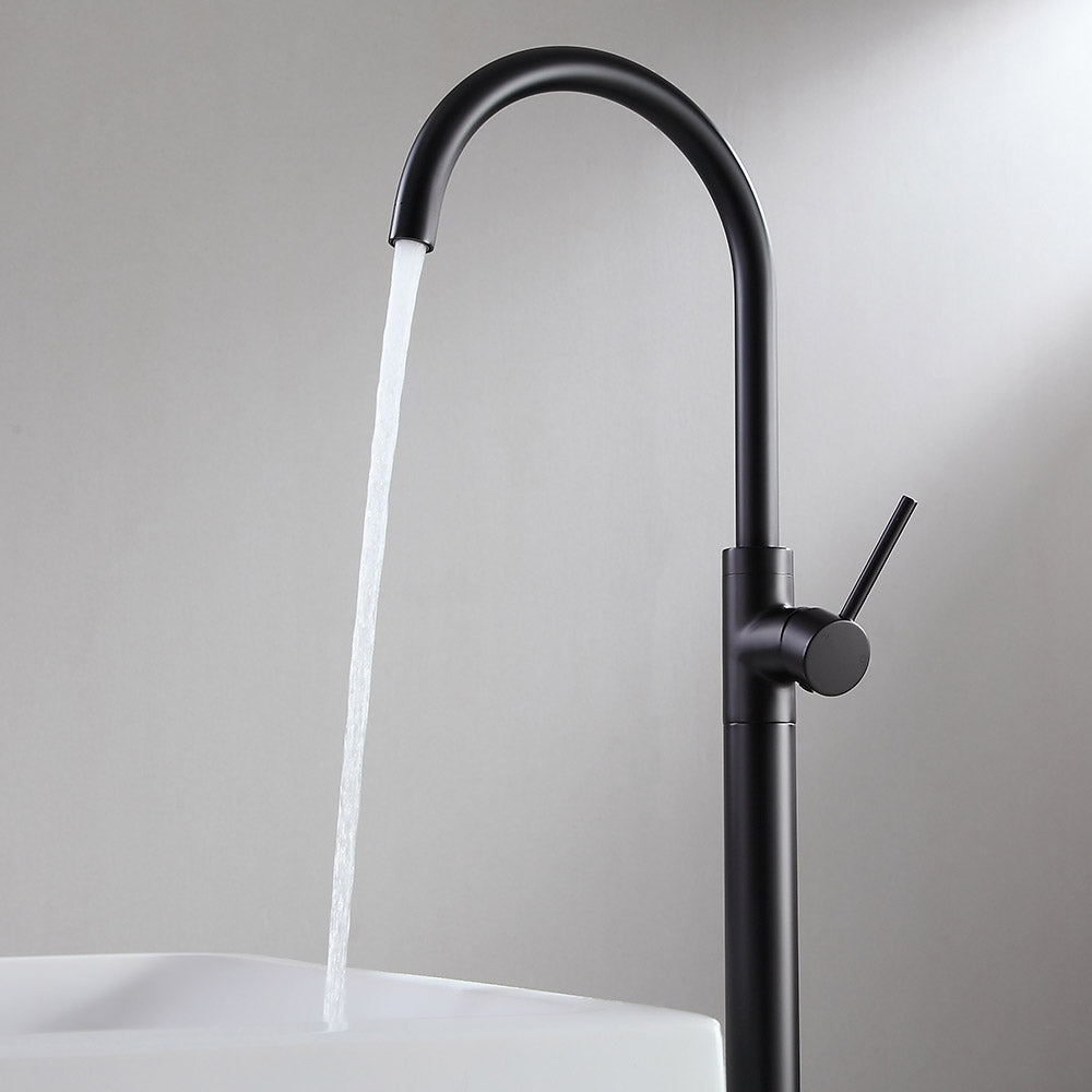 Brewst Modern Style Matte Black Single Handle Freestanding Tub Filler Faucet Solid Brass