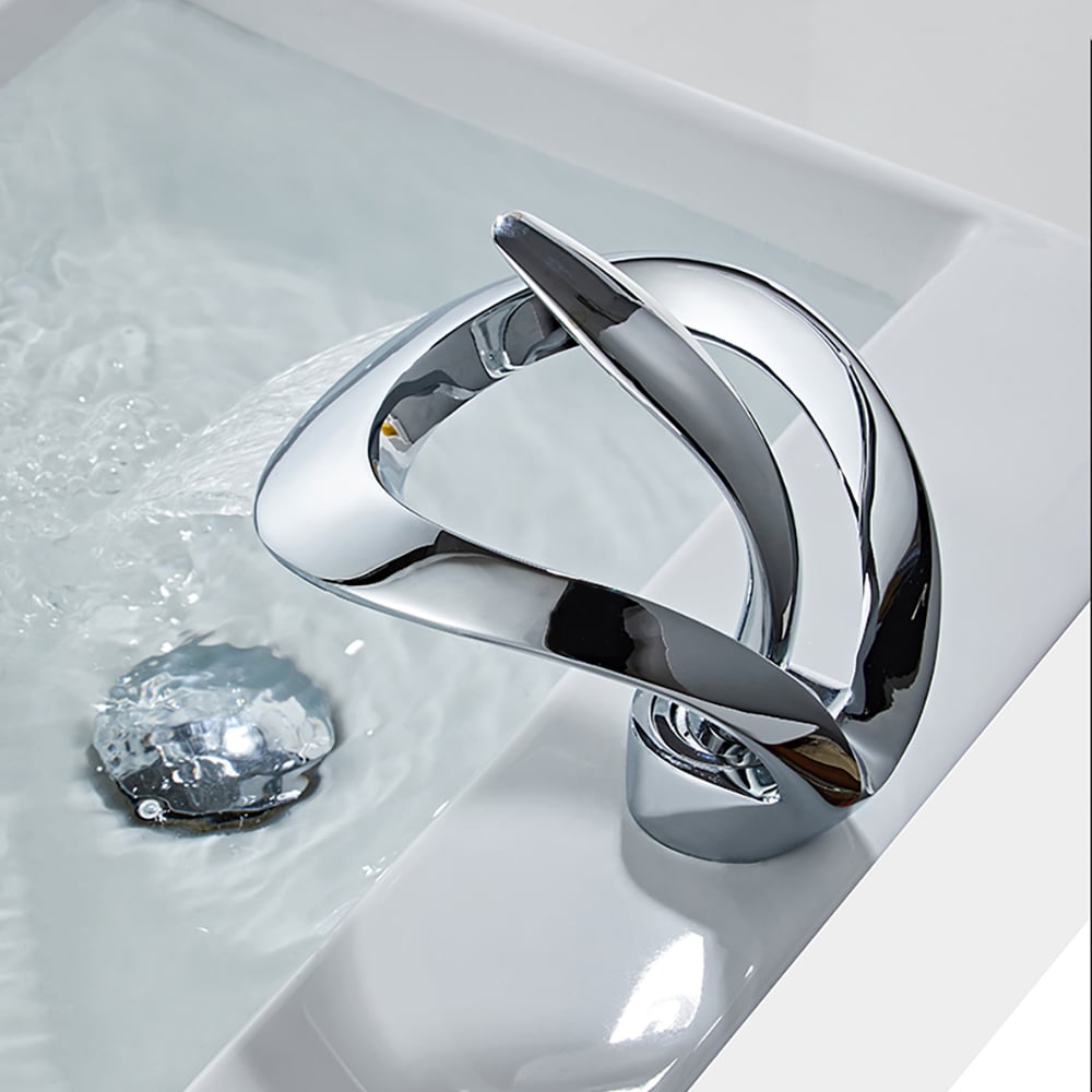 Waterfall Bathroom Sink Faucet in Chrome Single Handle Solid Brass