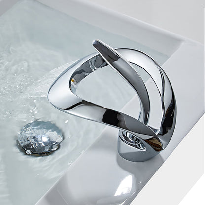 Waterfall Bathroom Sink Faucet in Chrome Single Handle Solid Brass