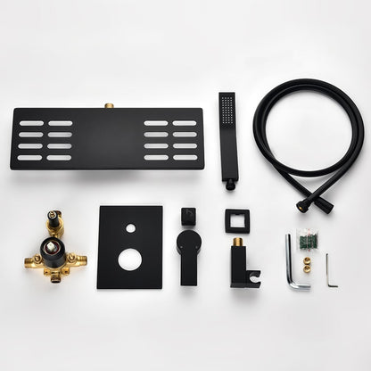 Modern Waterfall Wall Mounted Single Handle Bathtub Faucet With Handshower in Black