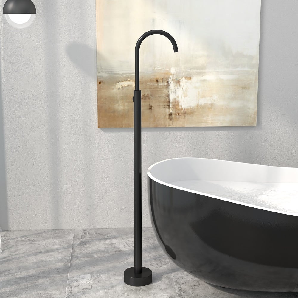 Brewst Modern Style Matte Black Single Handle Freestanding Tub Filler Faucet Solid Brass