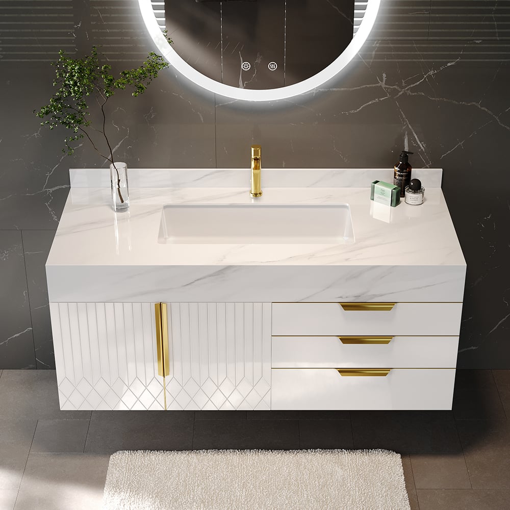 Aro 35" Floating Single Bathroom Vanity with Sink, Sintered Stone Top