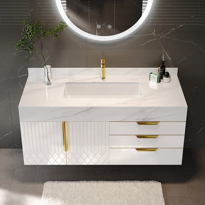 Aro 35" Floating Single Bathroom Vanity with Sink, Sintered Stone Top