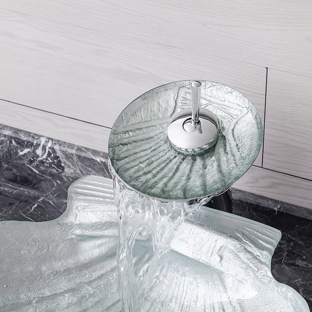 Vessel Transparent Shell Shaped Crystal Glass Bowl Bathroom Wash Sink with Faucet