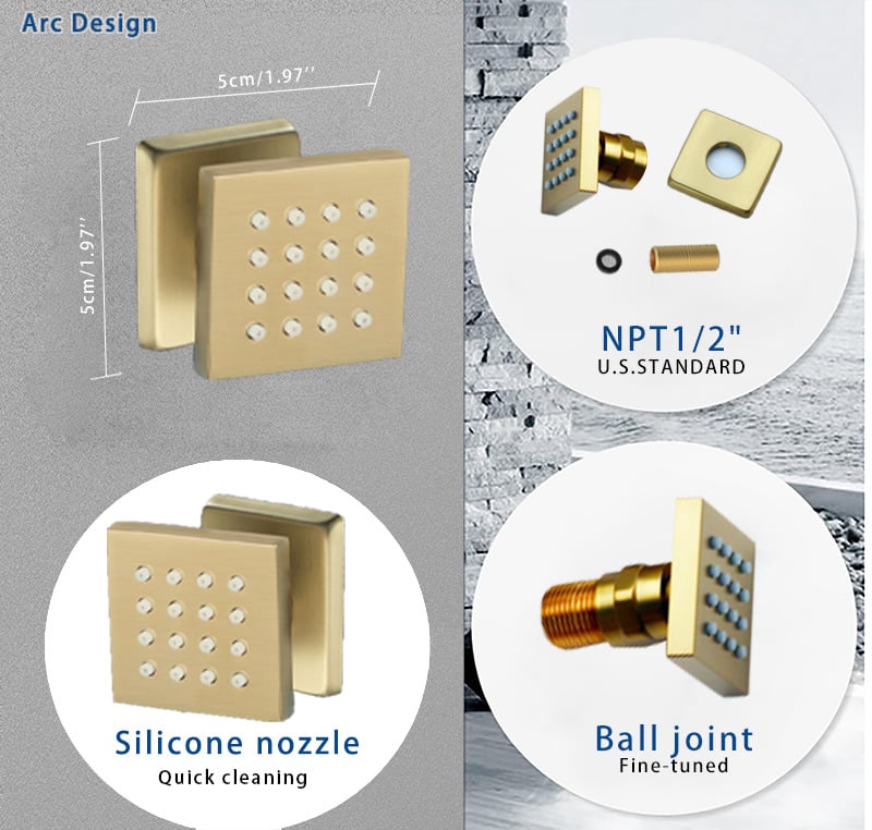 Ceiling-Mounted 16" Shower System in Brushed Gold 4-Function Thermostatic