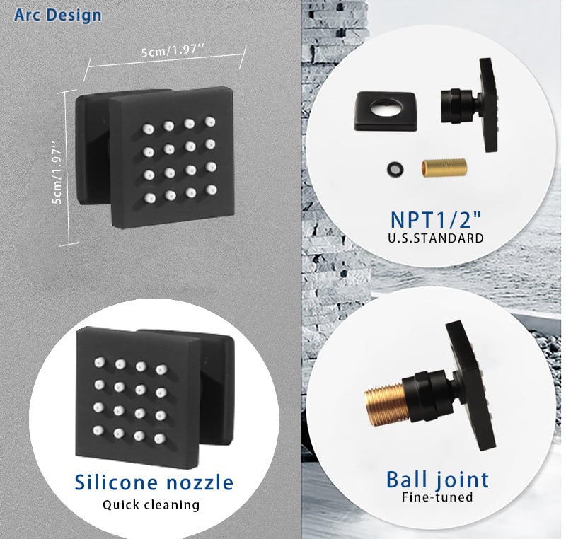 Wall-Mounted 16" Shower System in Black 4 Function Thermostatic
