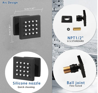 Wall-Mounted 16" Shower System in Black 4 Function Thermostatic