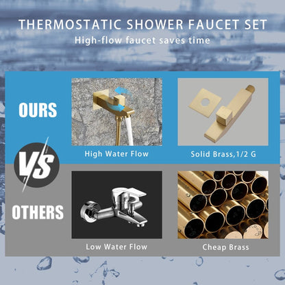 Ceiling-Mounted 16" Shower System in Brushed Gold 4-Function Thermostatic