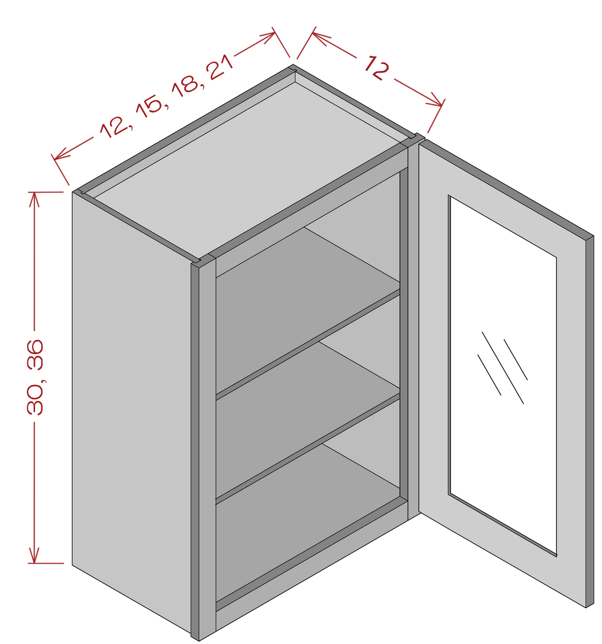 Single Glass Door Wall Cabinets - Shaker White