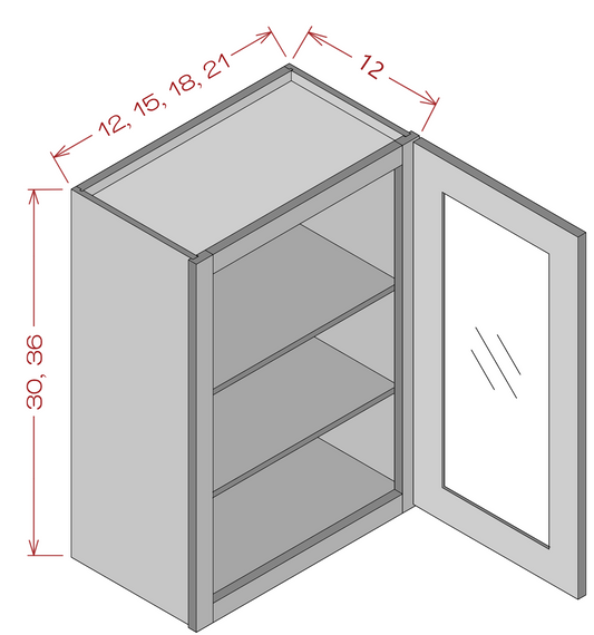Single Glass Door Wall Cabinets - Shaker White