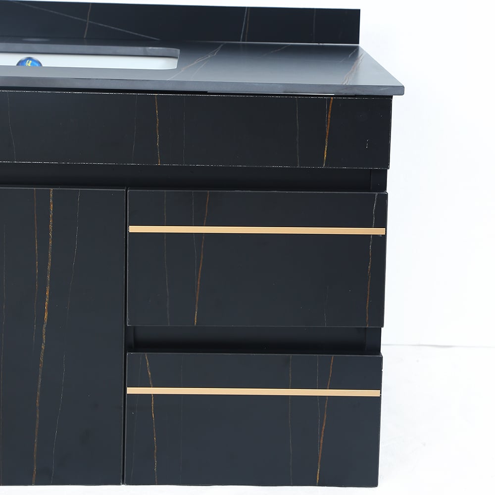 35" Floating Bathroom Vanity Faux Marble with Single Ceramic Sink Black