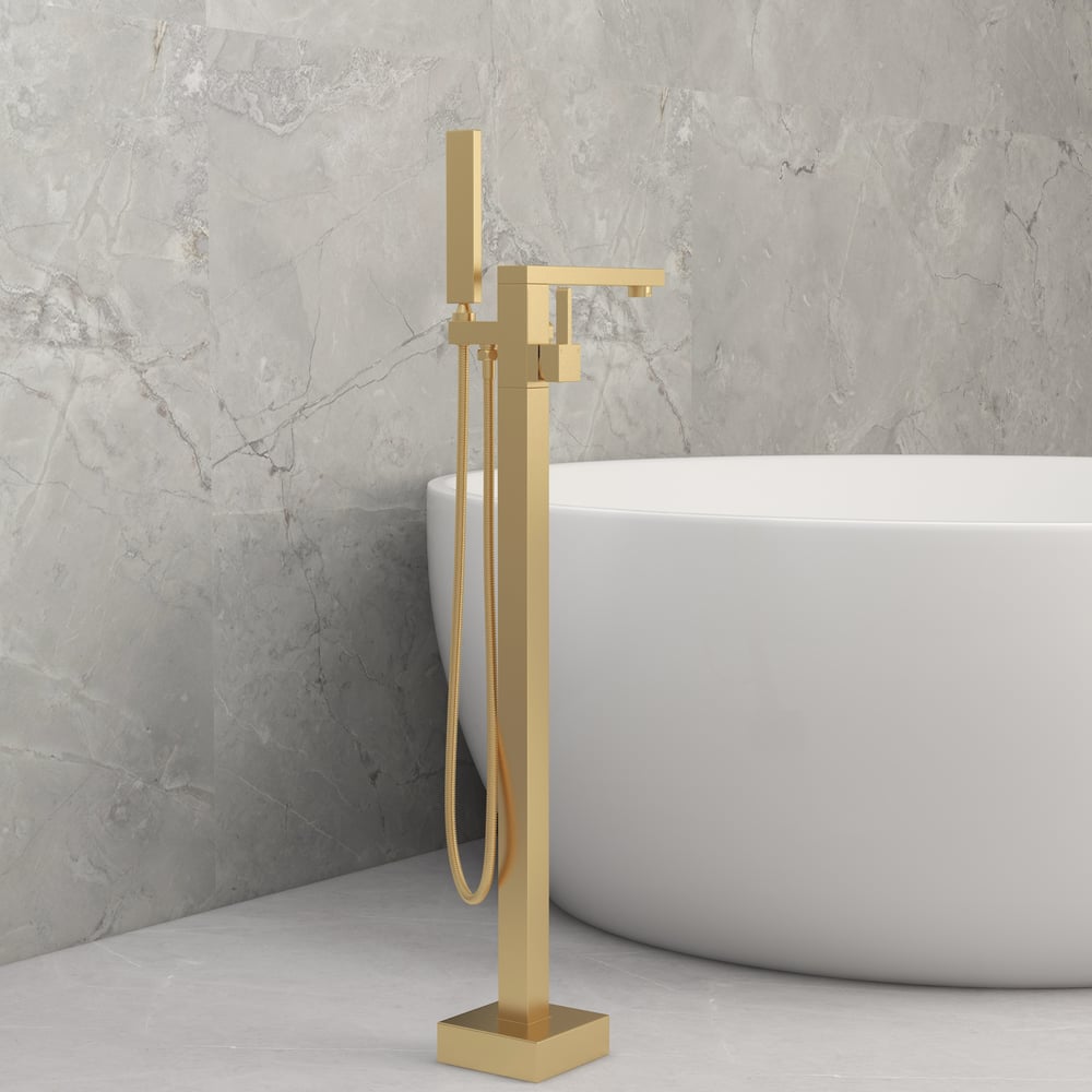 Freestanding Bathtub Faucet Gold Brushed Brass with Hand Shower