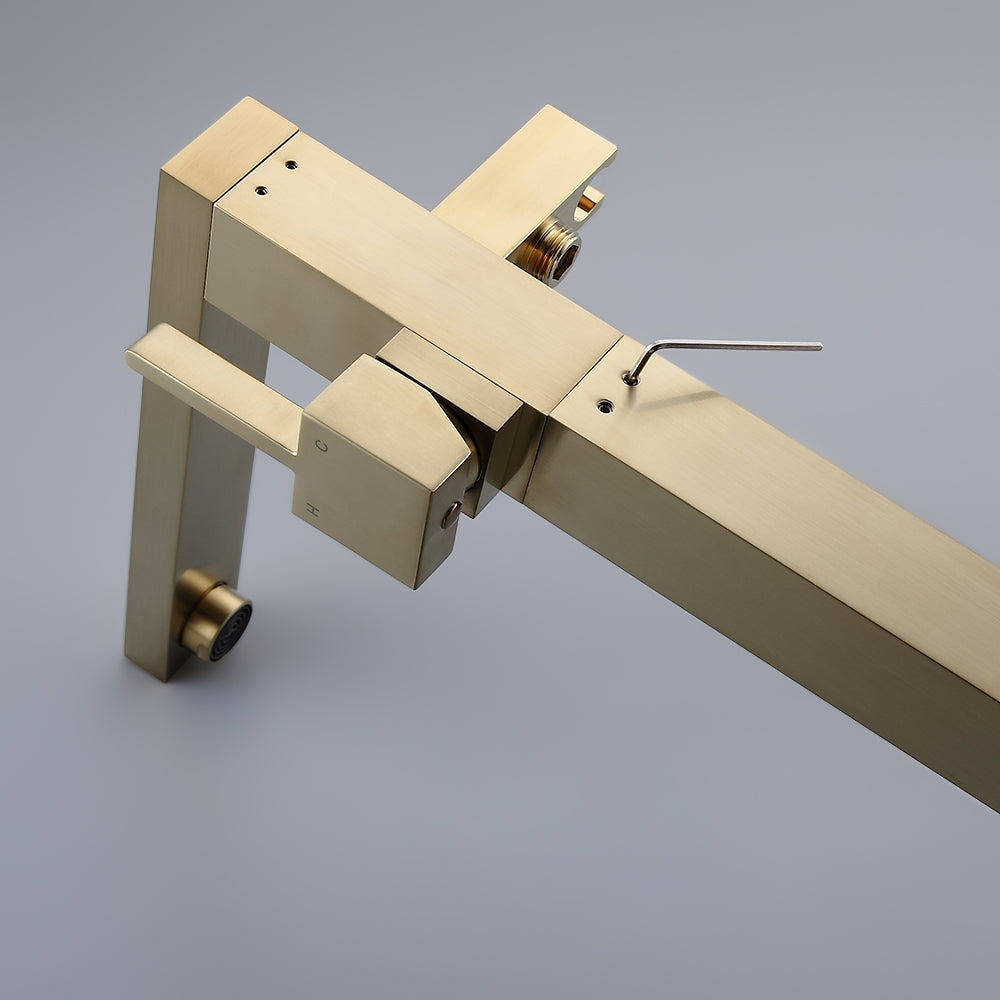 Freestanding Bathtub Faucet Gold Brushed Brass with Hand Shower