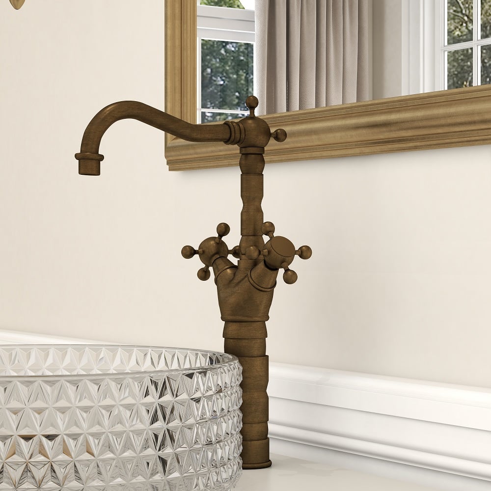 Chester Classic Style Double Cross Handle Single Hole Brass Vessel Bathroom Faucet