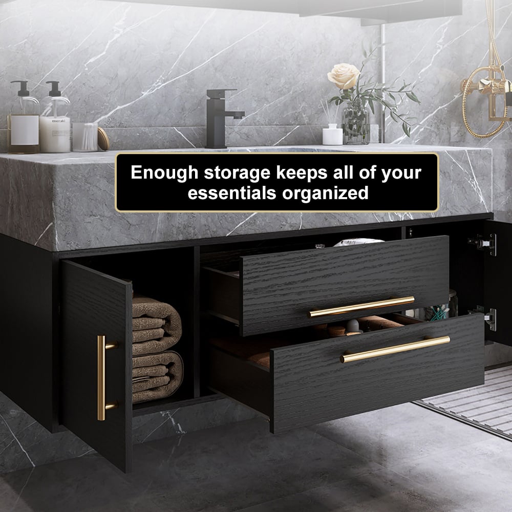 Modern 39" Black Floating Single Bathroom Vanity with Sintered Stone Top and Sink