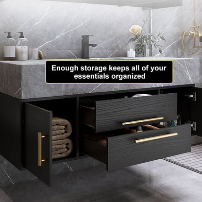 Modern 39" Black Floating Single Bathroom Vanity with Sintered Stone Top and Sink