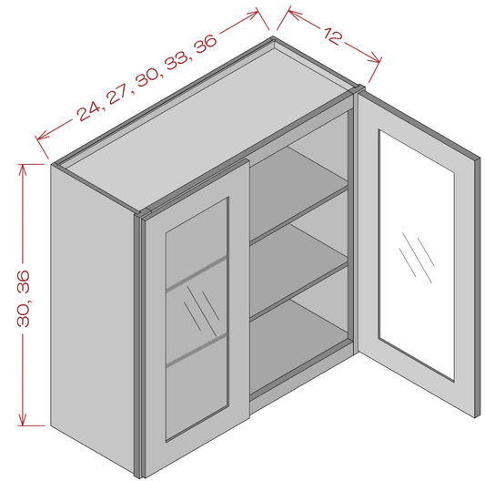 Double Glass Door Wall Cabinets - Shaker Gray
