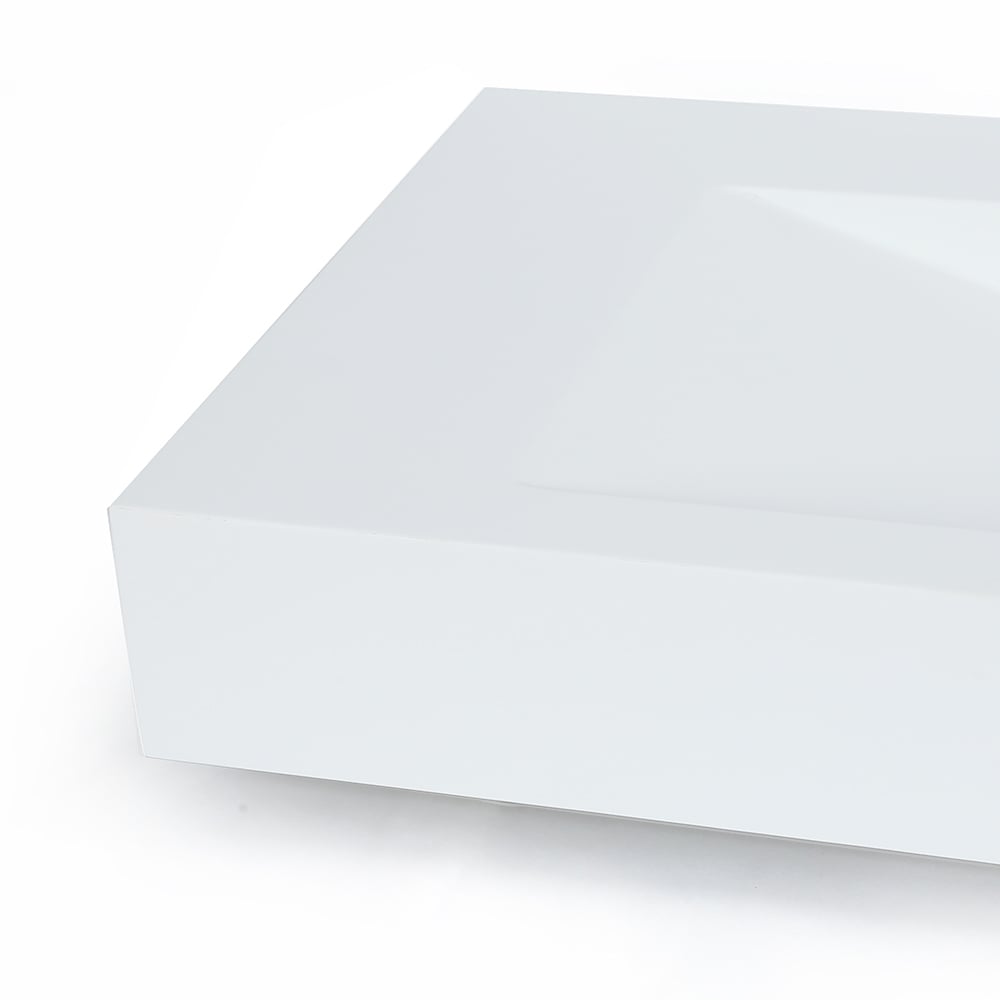 Matte White Wall-Mount Floating Sink Solid Surface Stone Resin Bathroom V-Shaped Sink