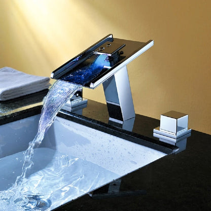 Modern 1-Hole Waterfall Bathroom Sink Faucet in Chrome Brass with LED Light