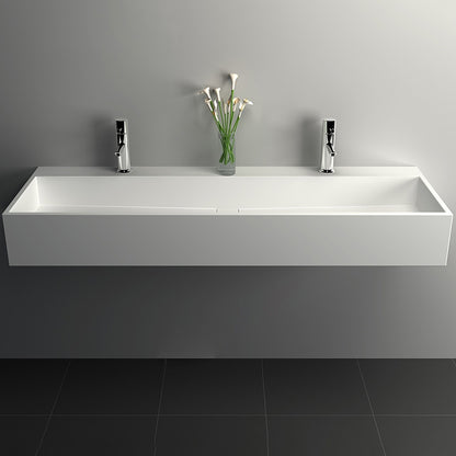 47 Inch Wall-Mount Double Sink Stone Resin Matte White Floating Trough Bathroom Sink