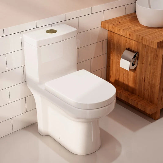HOROW 8733S-G Compact One-Piece Toilet with Gold Dual Flush & 12-Inch Rough-In