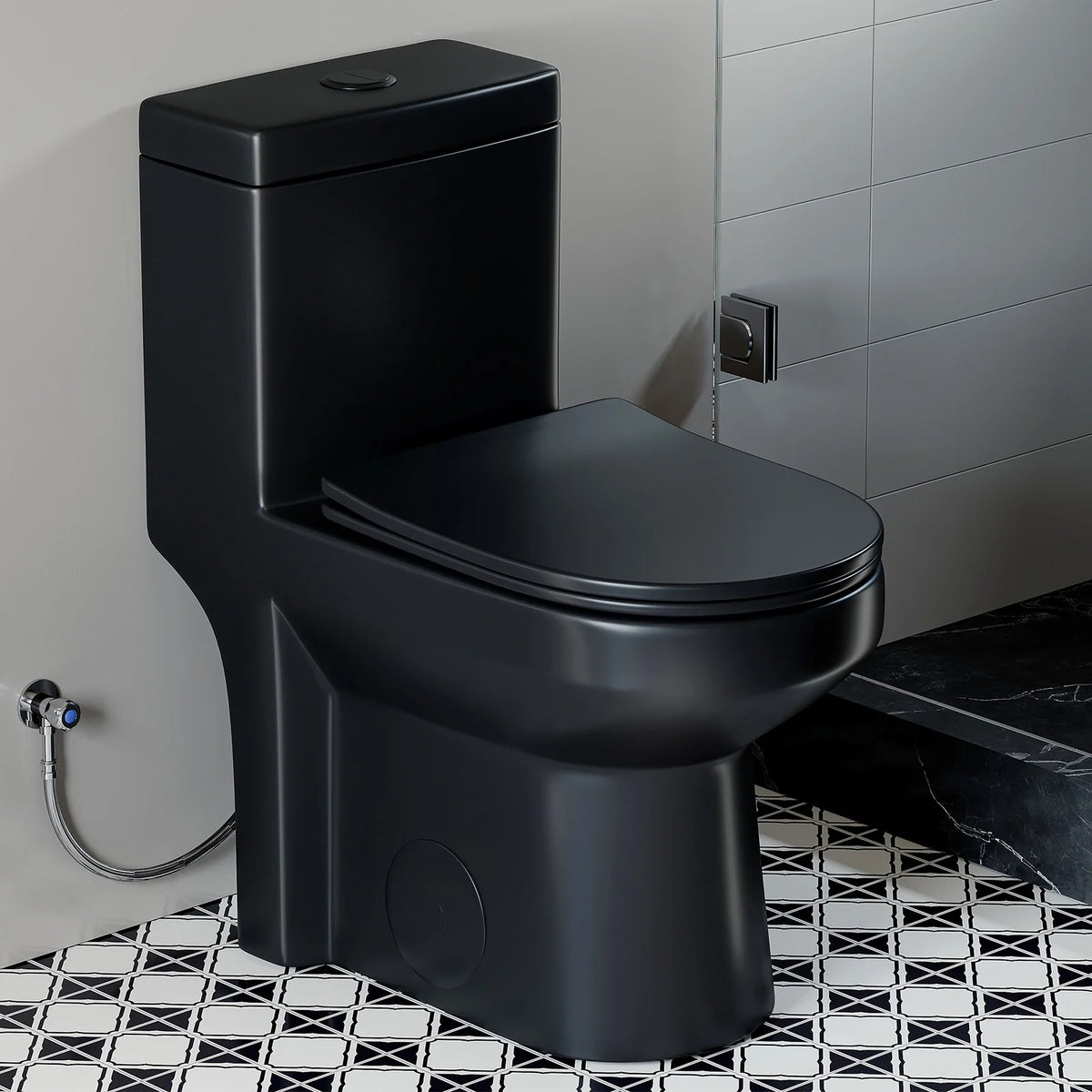 HOROW 8733BU Matte Black One-Piece Toilet with Upgraded UF Seat