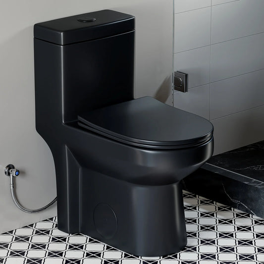HOROW 8733BU Matte Black One-Piece Toilet with Upgraded UF Seat