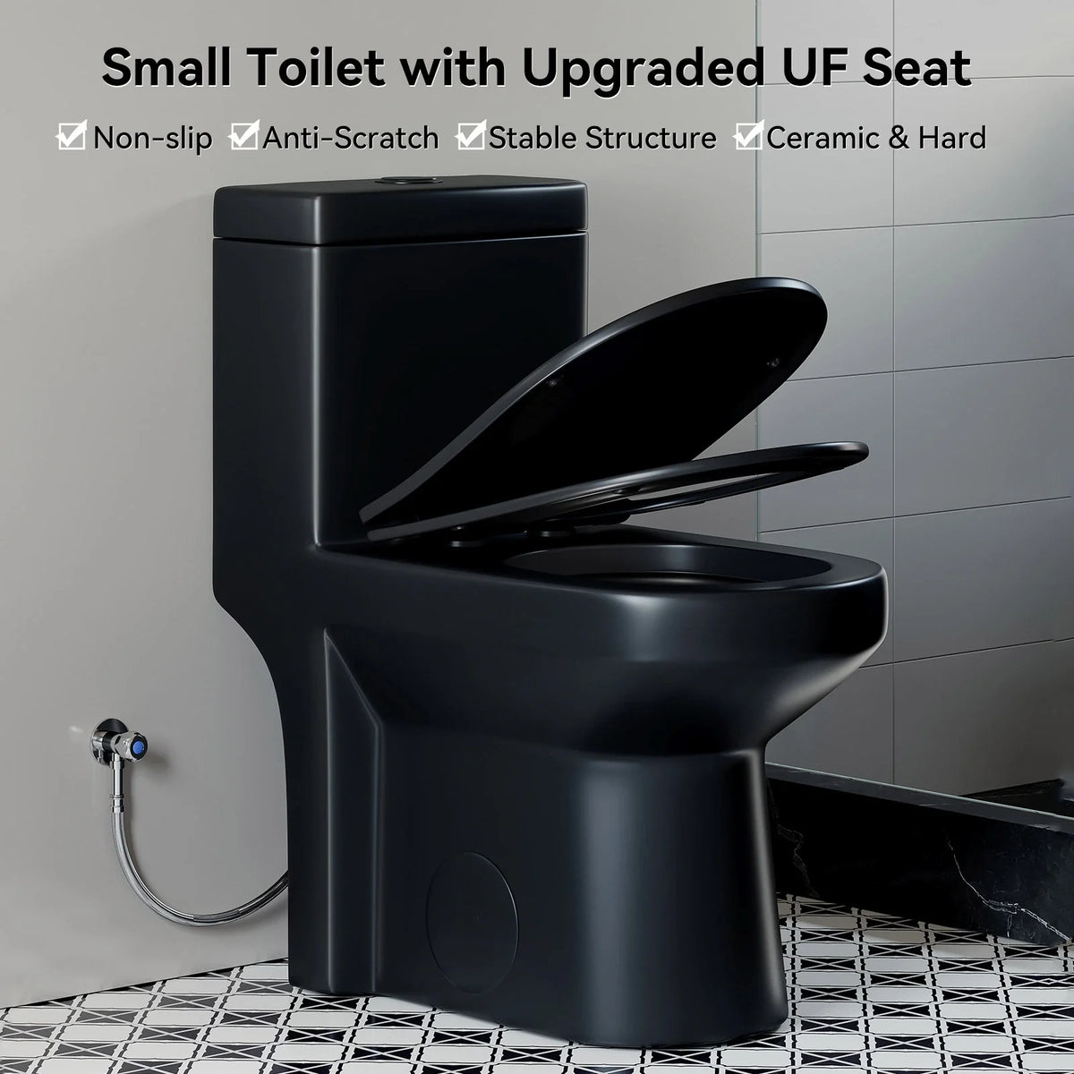 HOROW 8733BU Matte Black One-Piece Toilet with Upgraded UF Seat