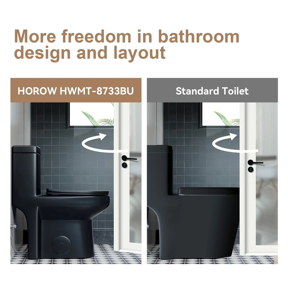 HOROW 8733BU Matte Black One-Piece Toilet with Upgraded UF Seat