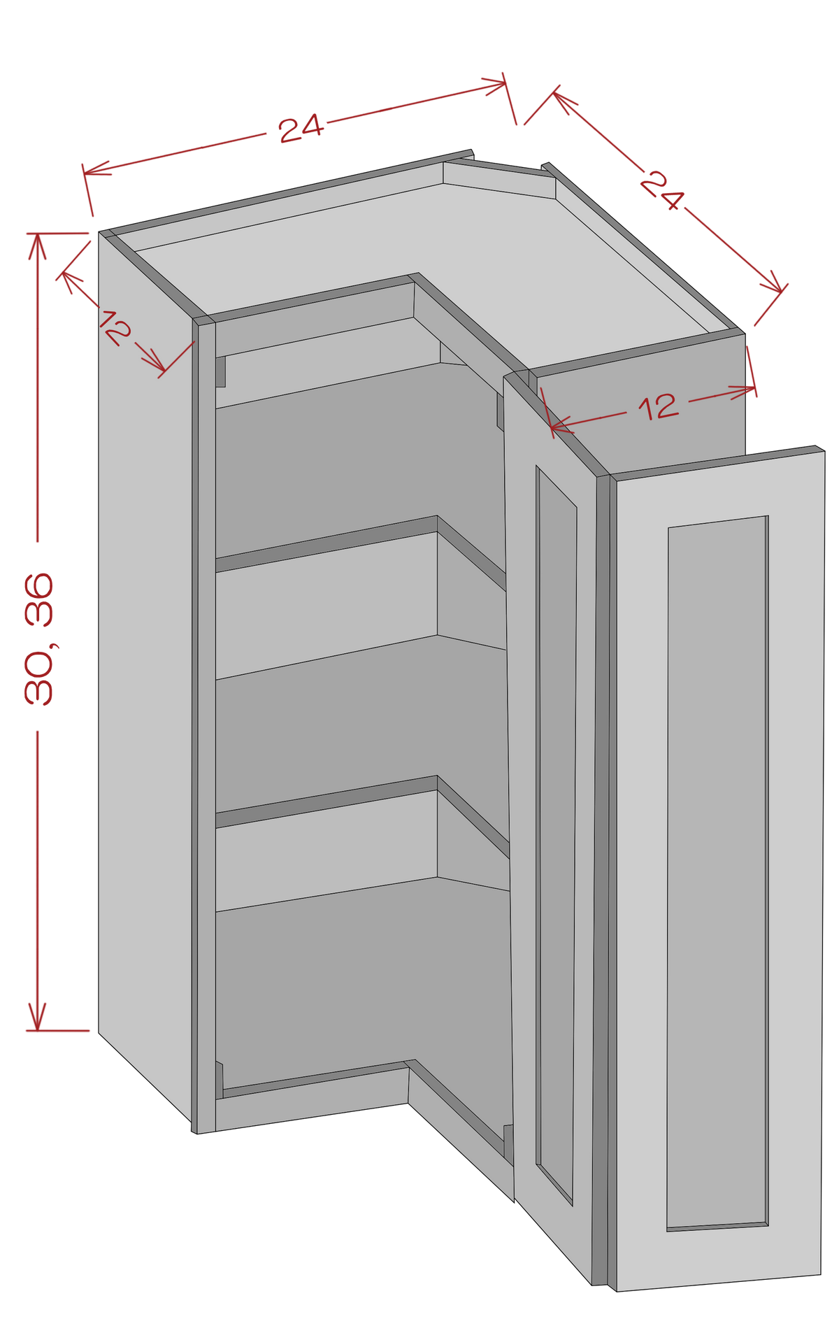 Easy Reach Corner Wall Cabinets - Shaker Gray