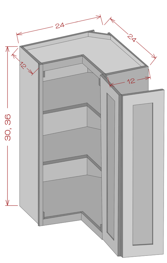 Easy Reach Corner Wall Cabinets - Shaker Gray