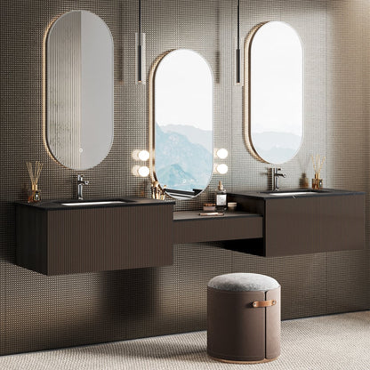 Bathroom Vanity Set 85" Modern Floating Bathroom Vanity Walnut with Double Sinks