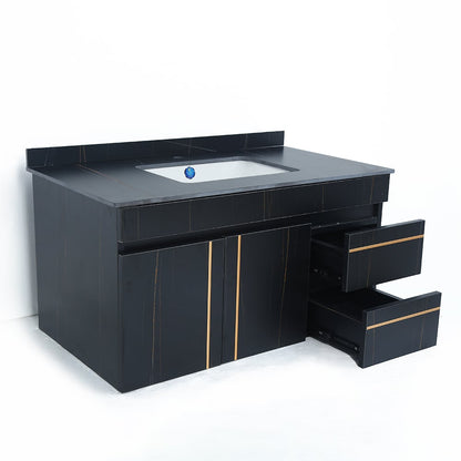 35" Floating Bathroom Vanity Faux Marble with Single Ceramic Sink Black