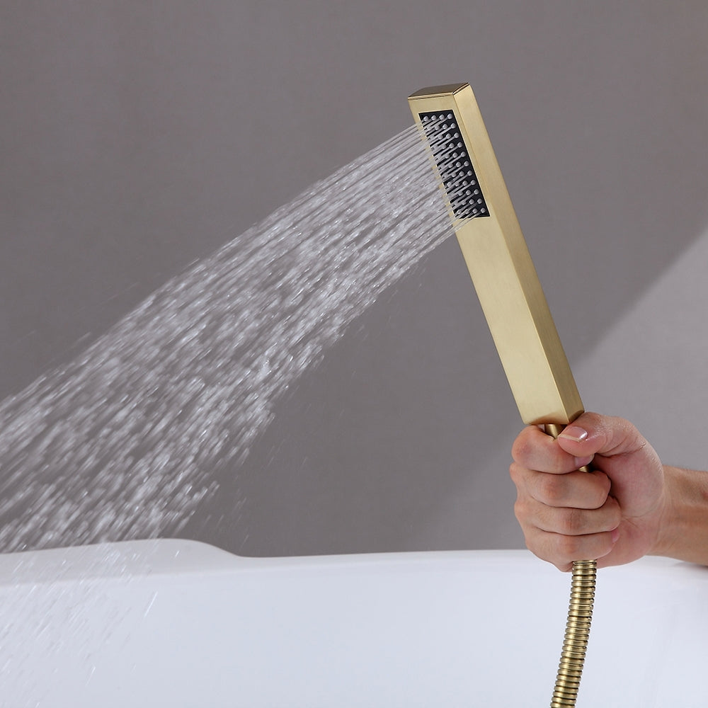 Freestanding Bathtub Faucet Gold Brushed Brass with Hand Shower