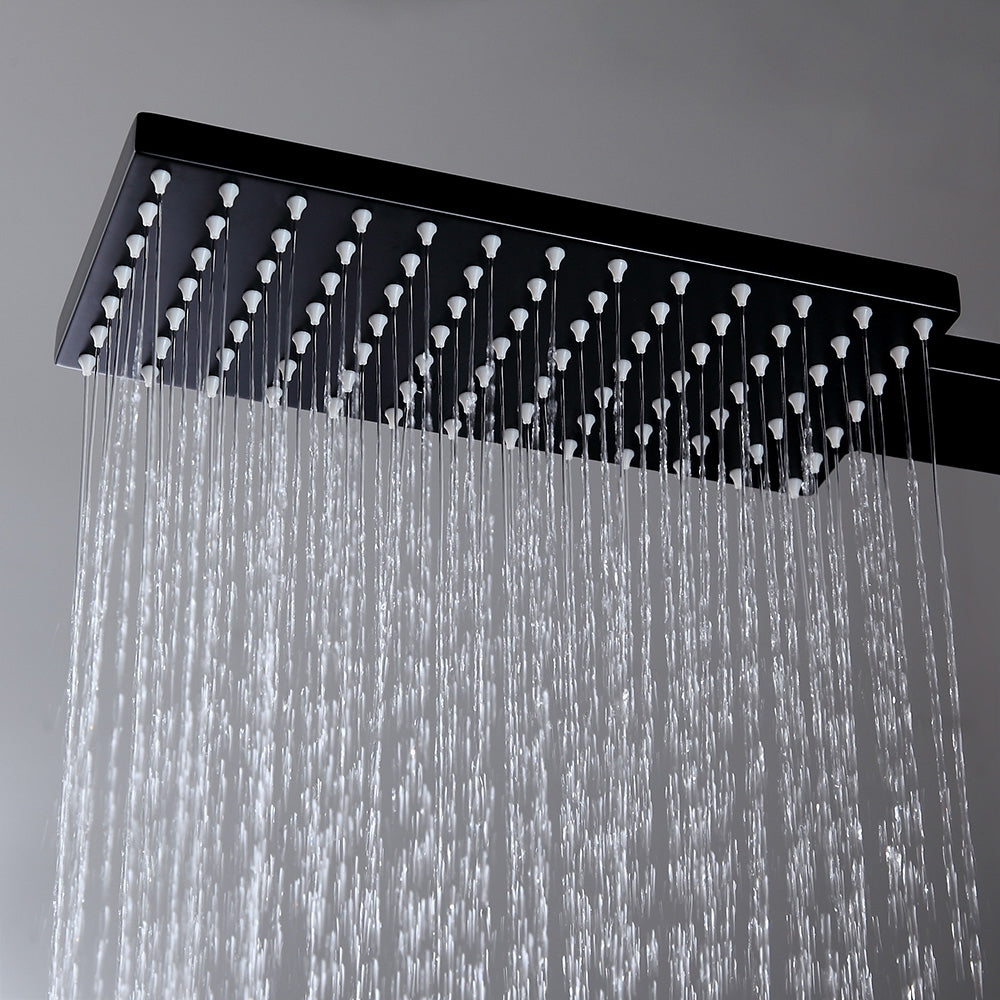 Exposed Thermostatic Shower Fixture with Rain Shower Head and Hand Shower Matte Black