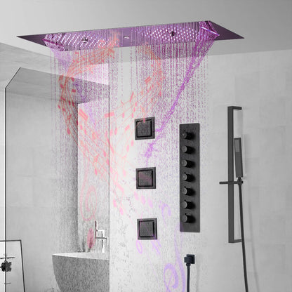 35" Thermostatic Rain Shower System 6 Functions Massage Music Remote Controlled LED