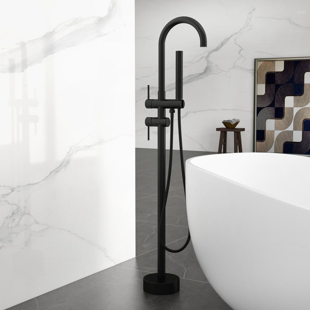 Brewst Contemporary Matte Black Gooseneck Freestanding Tub Filler Faucet