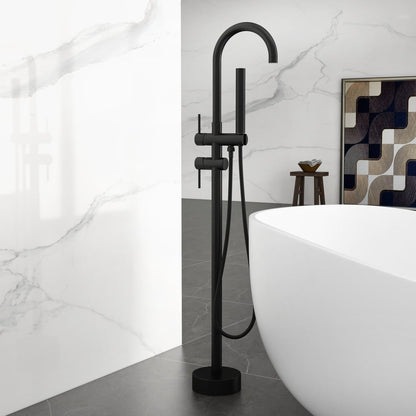 Brewst Contemporary Matte Black Gooseneck Freestanding Tub Filler Faucet