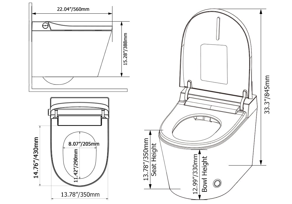 Airloo S1 Wall-Mounted Smart Bidet Toilet with Dual Flush 1.32/1.58 GPF