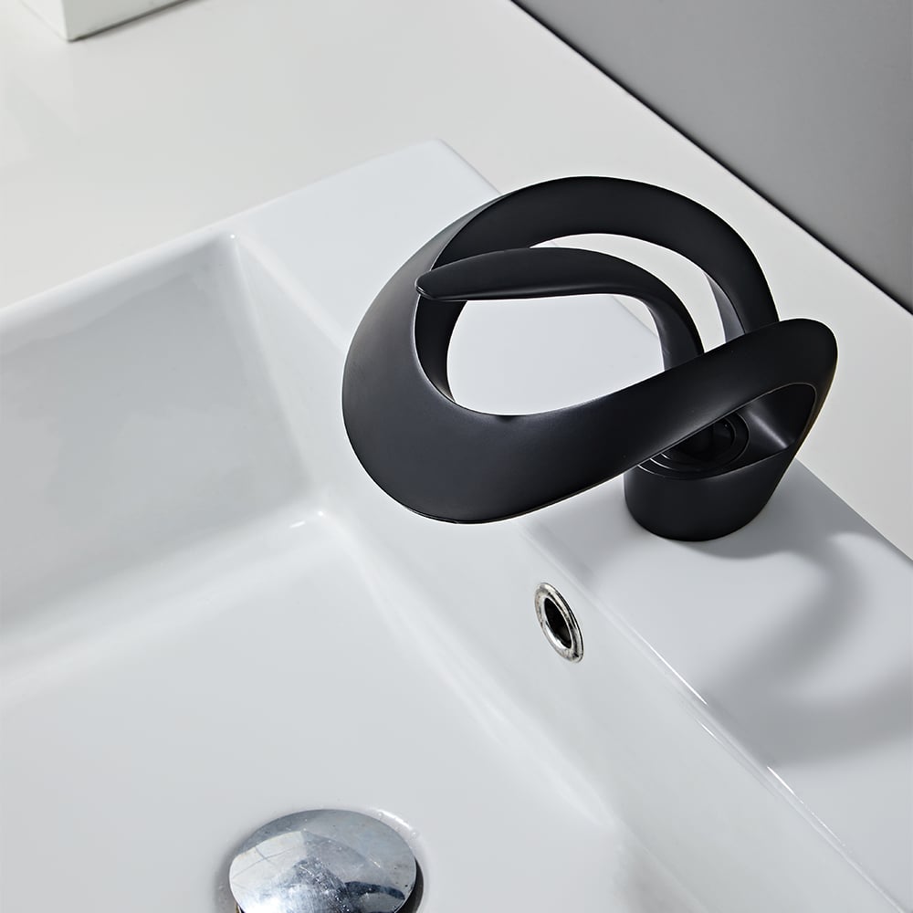 Waterfall Bathroom Sink Faucet in Black Single Handle Solid Brass