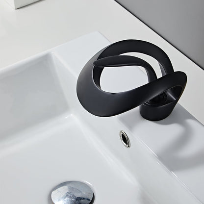 Waterfall Bathroom Sink Faucet in Black Single Handle Solid Brass