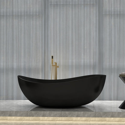 70" Modern Oval Freestanding Stone Resin Soaking Bathtub Black