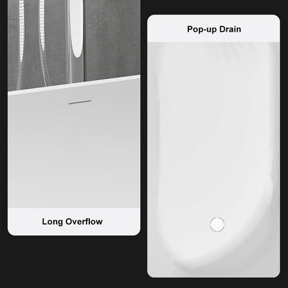 40" Japanese Modern Deep Oval Freestanding Stone Resin Soaking Bathtub White
