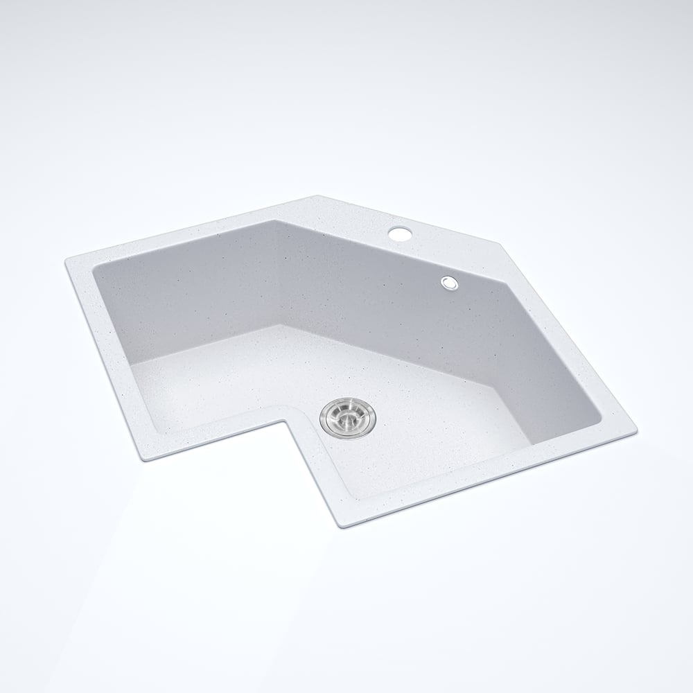 Drop In Corner Irregular Kitchen Sink White 25" Quartz