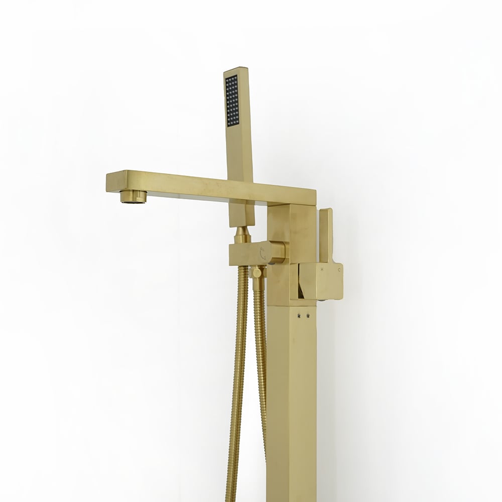 Freestanding Bathtub Faucet Gold Brushed Brass with Hand Shower