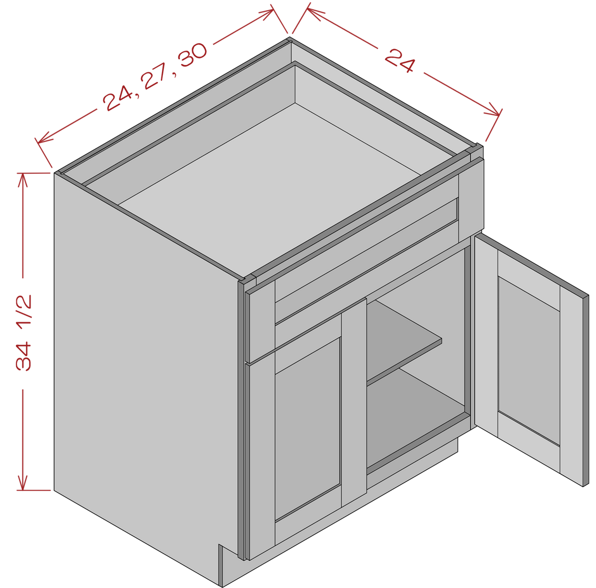 Double Doors Single Drawer Bases - Shaker White