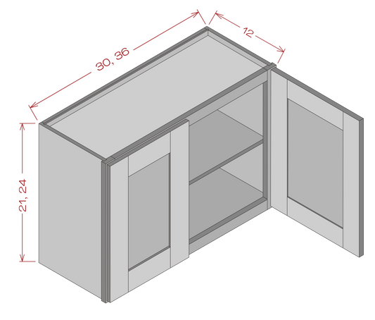 24" High Bridge Wall Cabinets - Shaker White