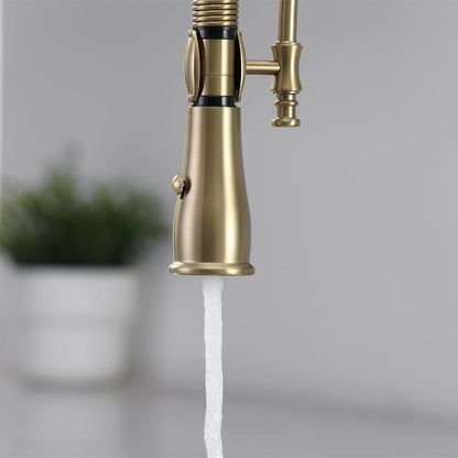 Brushed Gold High Arc Dual-Mode Pull-Down Kitchen Faucet Solid Brass Porcelain Handle