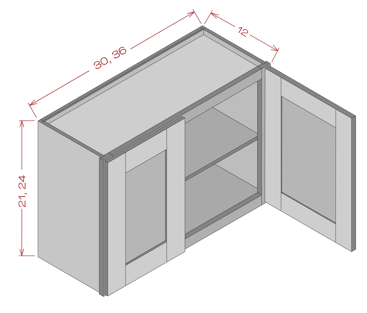24in High Bridge Wall Cabinets - Shaker Gray