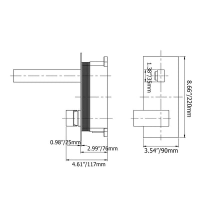Modern Brushed Gold Wall Mount Bathroom Sink Faucet Solid Brass